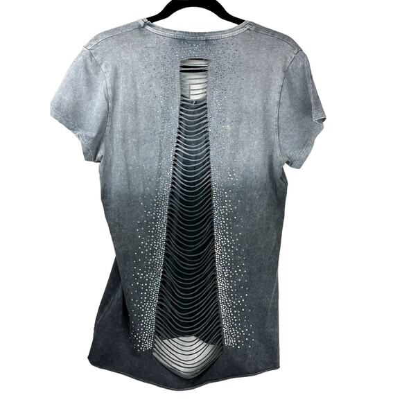 EGO NWT Women Plus Size 2XL Gray Sliced Back Stone Accent Grunge Skater Top - Picture 2 of 10